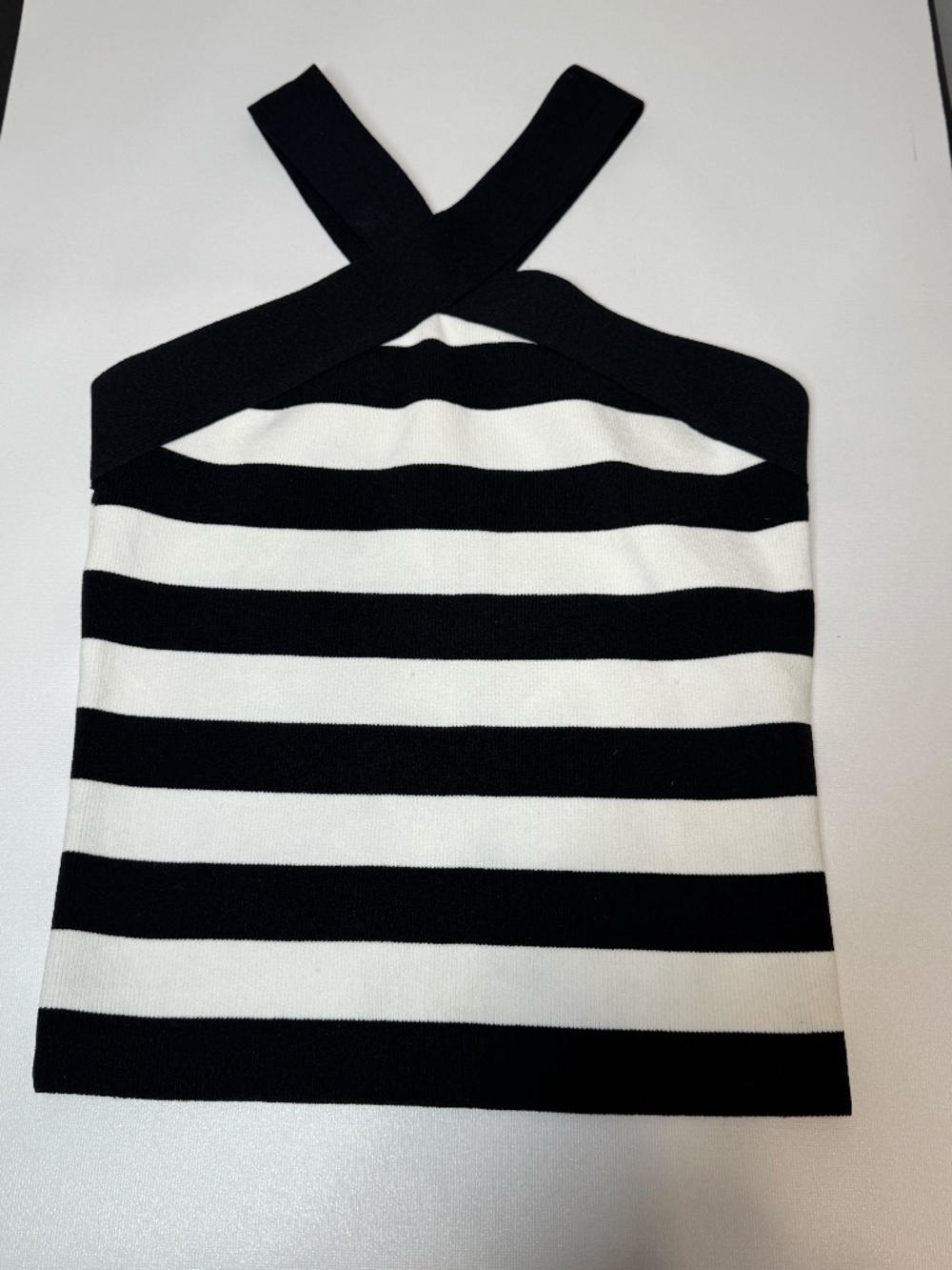 Bailey 44 Black White Striped Knit Halter Top XS Cross Neck Stretch Tank